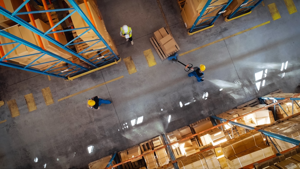 overhead of workers in efficient warehouse racking layout