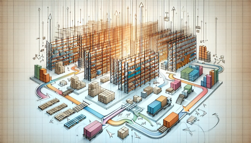 warehouse racking layout design illustration