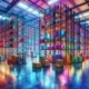 multi-colored illustration of warehouse shelving inside large facility