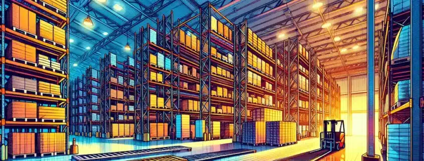 illustration of large warehouse with pallet racking system