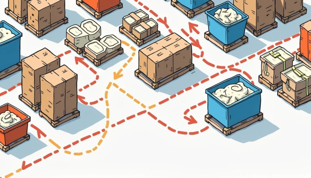 routes between bin locations