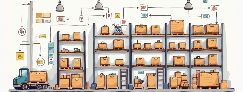 illustration of warehouse bin location labels on racks