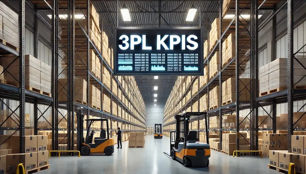 warehouse interior with 3pl kpi sign