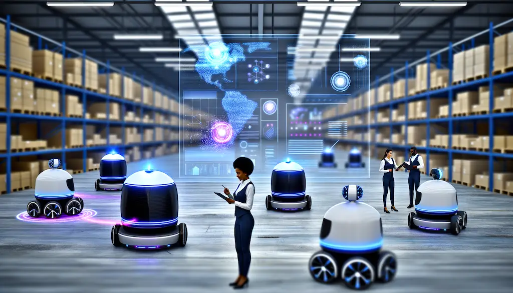 workers and autonomous warehouse robots